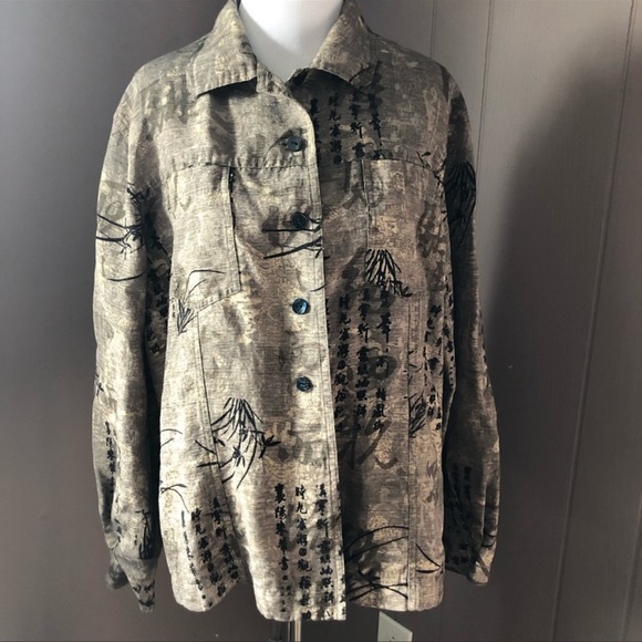Chico’s Oriental Print Silk & Linen Pocket Shirt - Picture 3 of 11